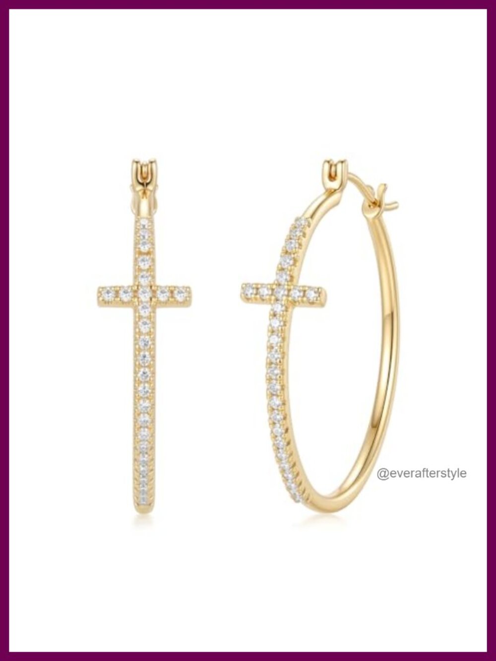 14K Gold Plated Cross Hoop Earrings for Women with Cubic Zirconia